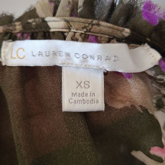 LC Lauren Conrad Olive Floral Tunic Blouse Size XS - Picture 6 of 10
